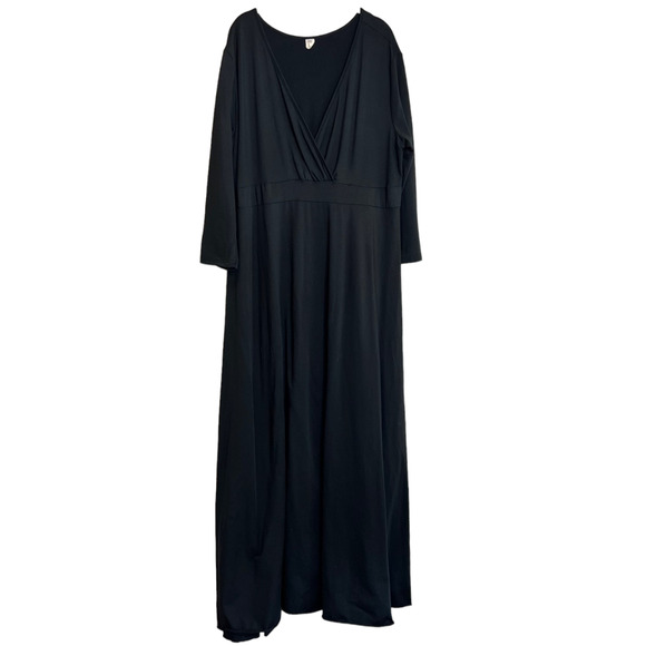 Poseshe Womens Knit Maxi Dress Size 3XL Black 3/4 Sleeve V-Neck Raw Hem - Picture 1 of 4